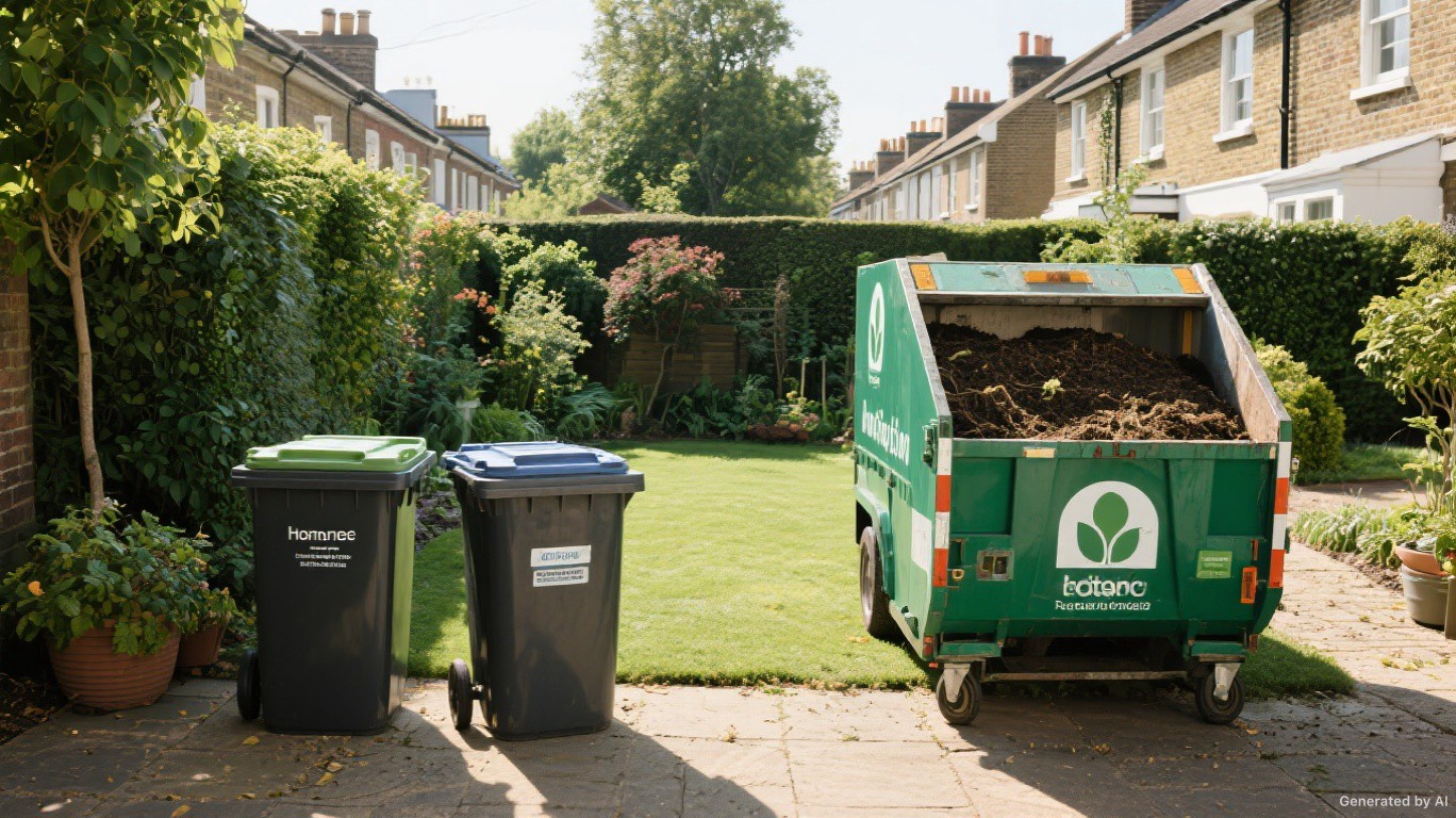 Professional rubbish removal team and van on a Fulham street
